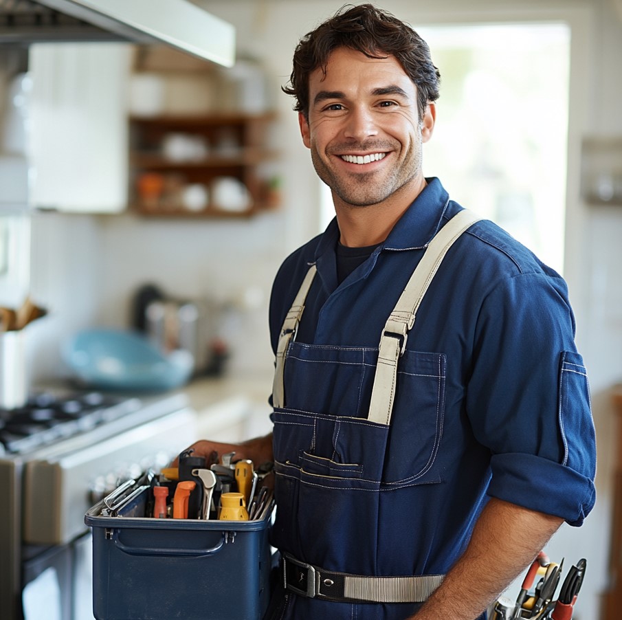 Encanador feliz por executar um serviço de desentupimento